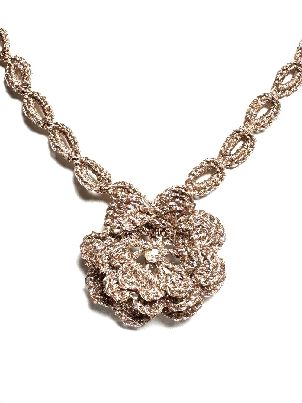 Artisan Rose Gold Crochet Flower Necklace